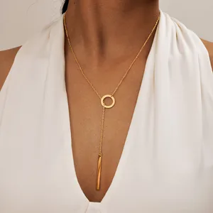 Ilona Adjustable Vintage Women's Necklace 18k Gold Plated Minimalist Pendant Collarbone Chain Cheap Stainless Steel Stylish