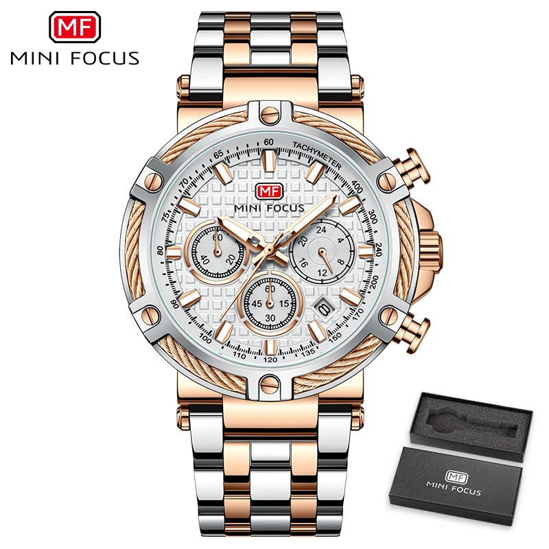 Mini Focus MF0470G Analog Wrist Watch Auto Date Min Hour and Second Watch Chronograph 3 ATM Waterproof Men Watches Own Brand