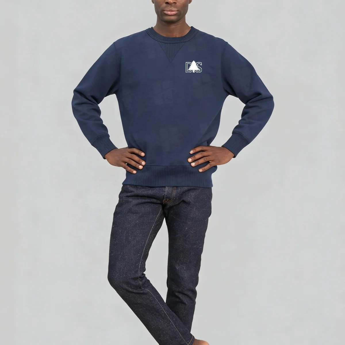 Garment Factory Oem New Arrival Men Apparel Soft Fleece Patchwork Outdoor V Notch Decoration Distressed Crewneck Sweatshirt