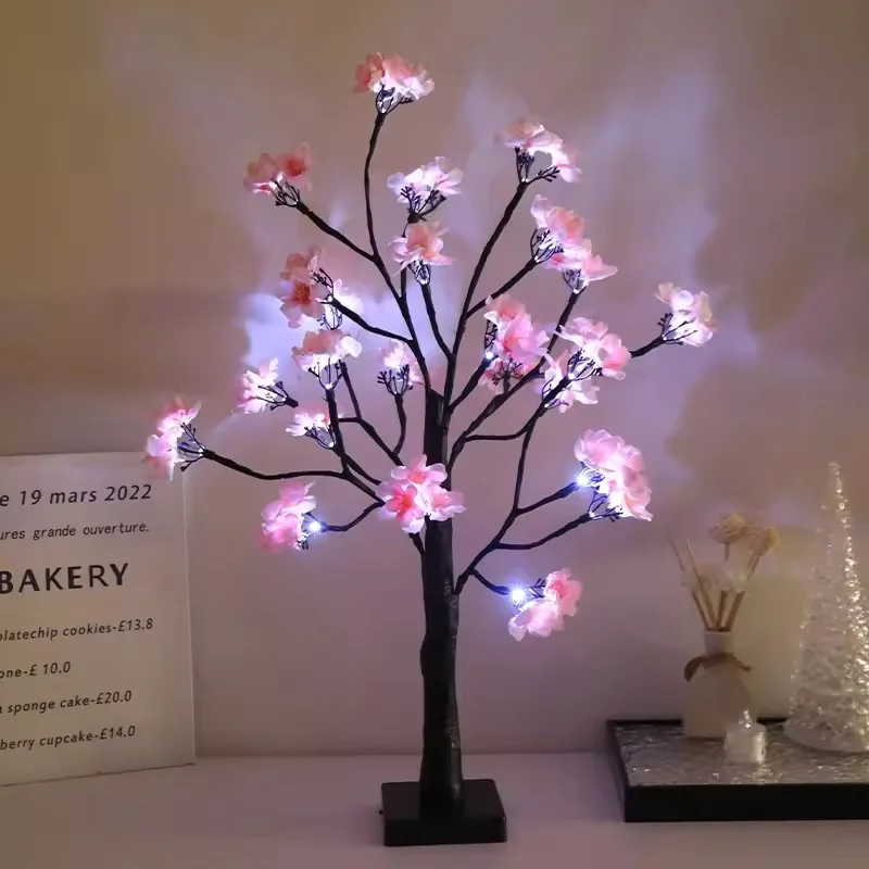 Spring New Product Led Peach Blossom Lamp Fairy String Lights Battery Operated Artificial Tree Lamp Bedroom Room Decoration