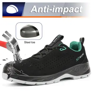 JIANKUN Low Cut Light Soft Breathable Suede Leather Safety Boots Steel Toe Steel Plate Anti-Smash/Puncture/Static Safety Shoes