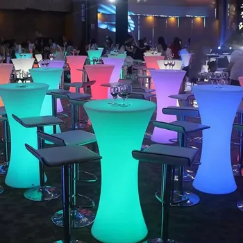 Factory Light Up Night Club Lounge Outdoor High Top Cocktail Led Bar Furniture Table  Led Round Tables For Event Party Garden