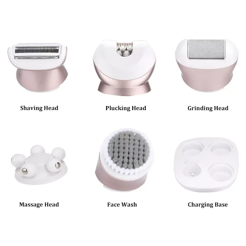 OEM/ODM многофункциональный 5 в 1 сменный головной инструмент для удаления волос водонепроницаемый USB Перезаряжаемый беспроводной Дамский эпилятор