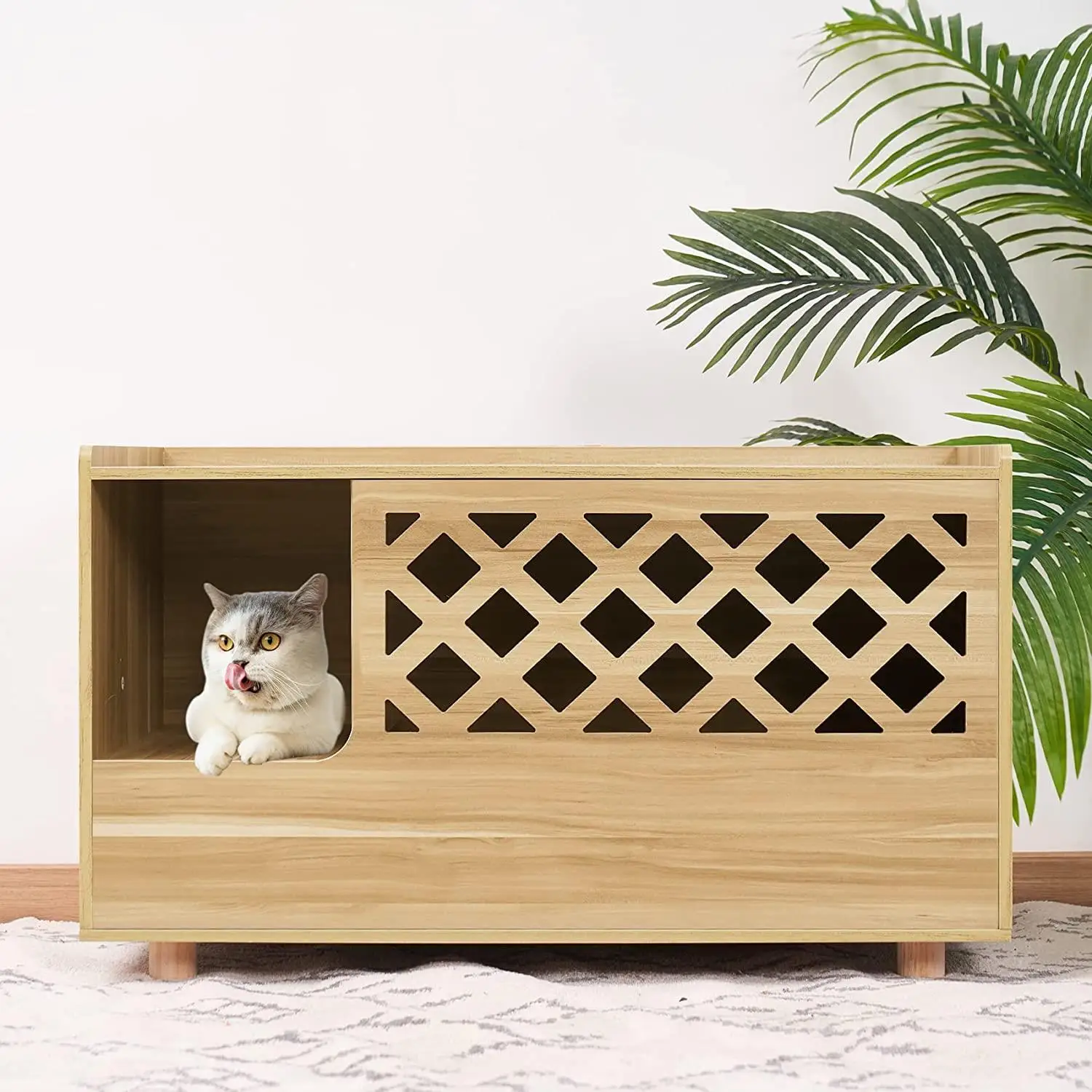 Modern Wooden Pet Washroom With Door And Vent Cat Litter Box Enclosure