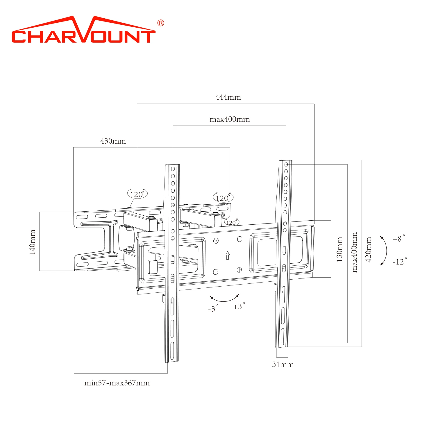 Charmount Max Vesa 400*400mm Full Motion Tv Wall Mount For Most 32"65" Flat Screen/led/4k Tvs