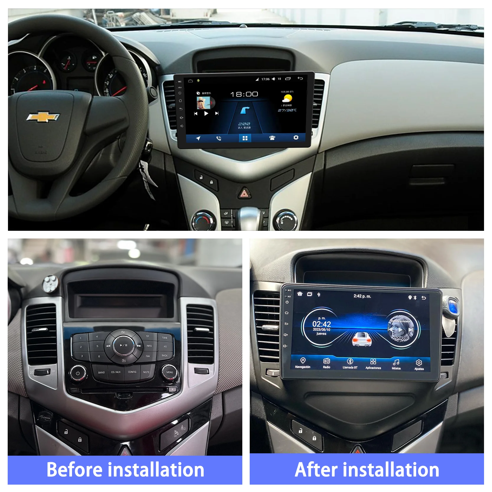 MeiHua Portable Car Android Screen for Chevrolet Cruze 2009-2012 Car Radio GPS Navigation Multimedia Player Dashboard Kit Frame