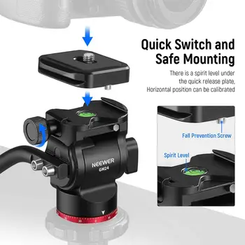 NEEWER Tripod Fluid Head Pan Tilt Head with Quick Release Plate and Handle, Metal Camera Tripod Head Compatible with Arca Swiss product image