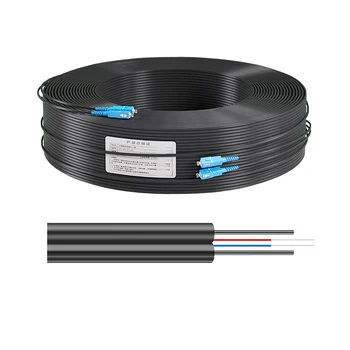 50M 2 Steel 2 Core mini fiber otpic drop cable sc fc lc st apc/upc GJXH fiber optical drop cable best price
