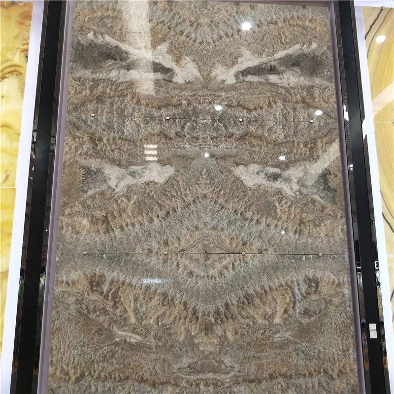 product book match hotel wall background panel slab design light brown onyx slab stone for villa interior design-5