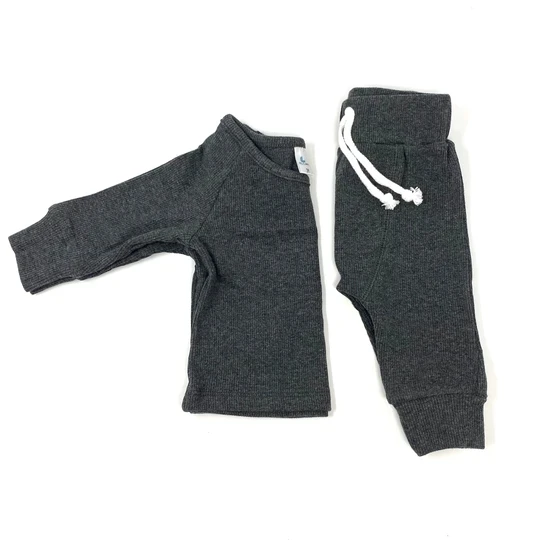 Высококачественный бамбуковый ребристый детский комплект одежды, длинные ребристые джоггеры с длинным рукавом, подходящие наряды с лентой на талии