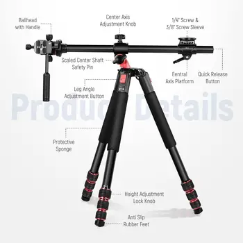 NEEWER 73.6" Horizontal Tripod with Multi Angle Center Column Heavy Duty Aluminum Camera Tripod Monopod detail image