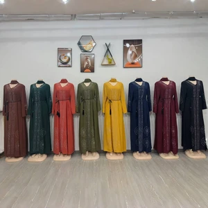 Wholesale New Middle East Women Printed Abaya Muslim Robe Elegant Loose Nightgown Dress