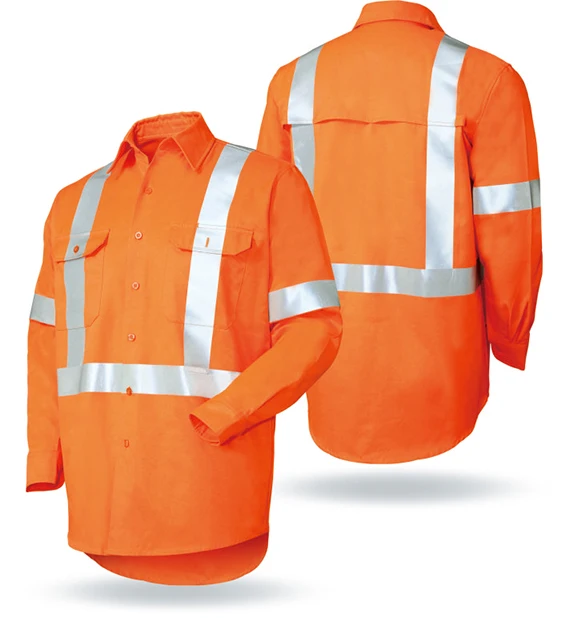 ANSI горячая Распродажа hi vis 100% хлопковая тканая Рабочая Рубашка со светоотрающей полосой