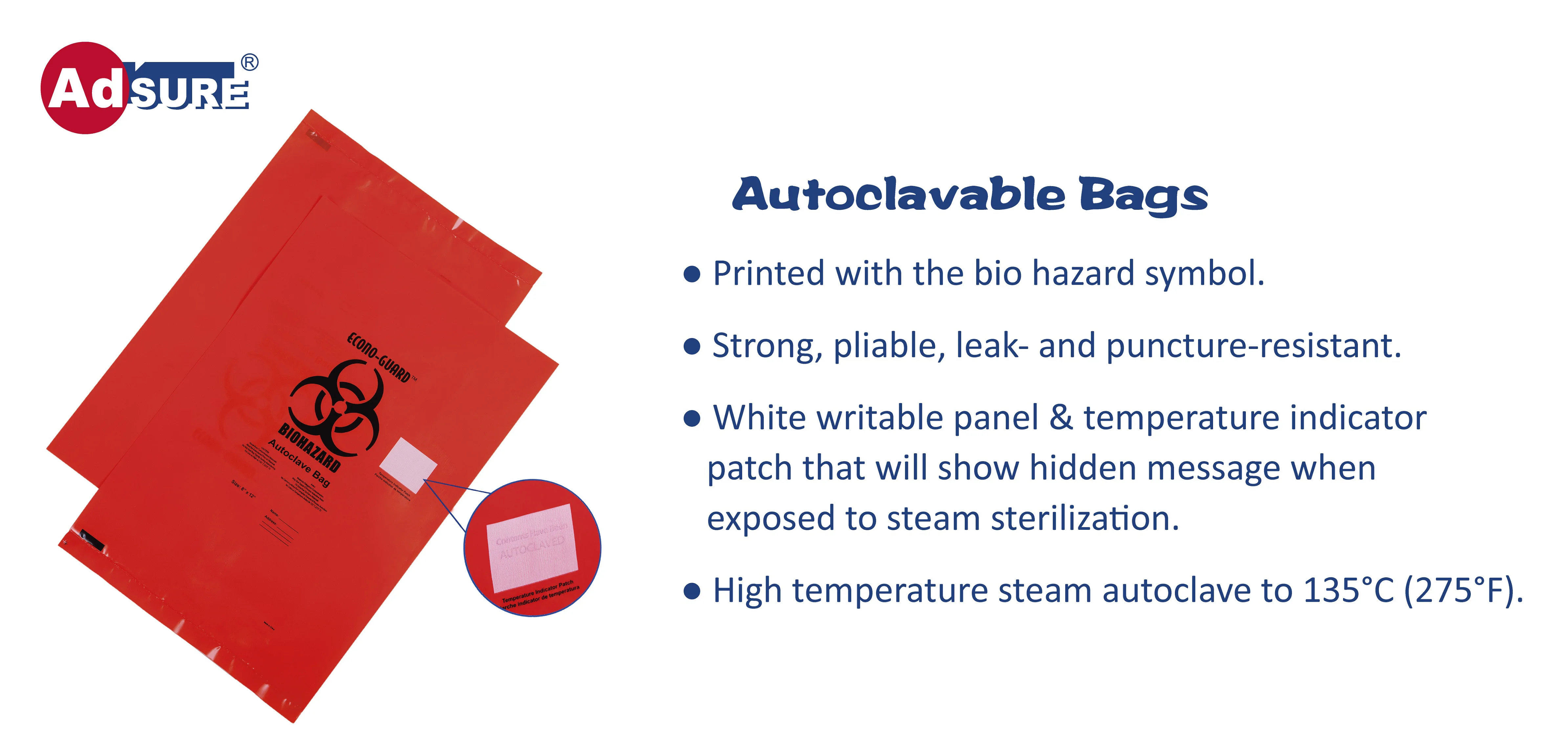 Red Orange or Clear Autoclave Bags For Biohazard Waste with Temperature