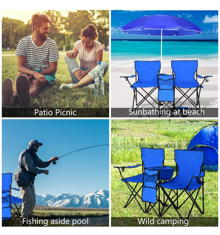 Folding Double Seat Camping Chair Outdoor Portable Beach Chair With