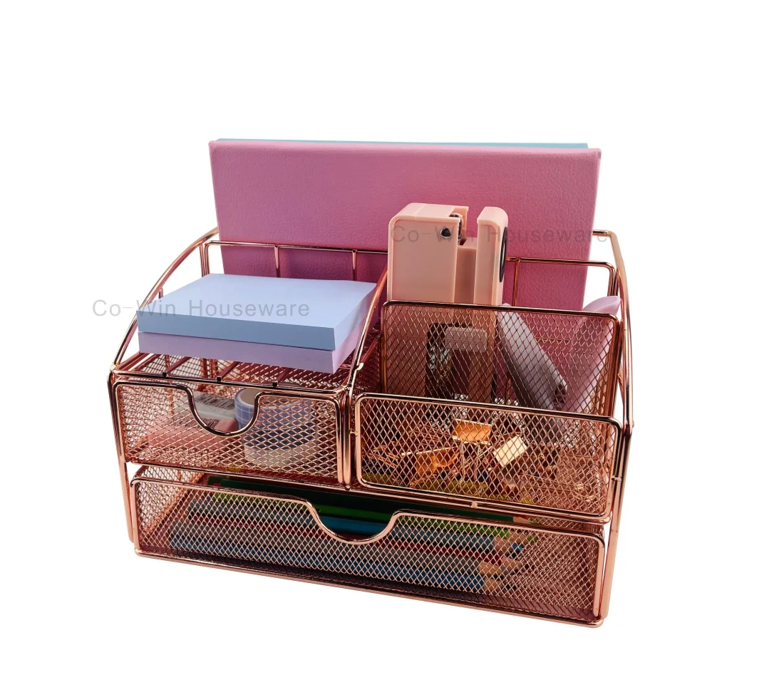 Co-Win Новый дизайн металлические офисные школьные принадлежности многофункциональная Роза Золотая сетка Настольный Органайзер
