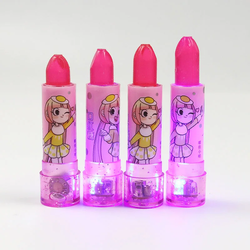 Private Label Halal Crazy Lighting Lipstick Fruit Flavor Candy Toy Hard Lollipop Sweets
