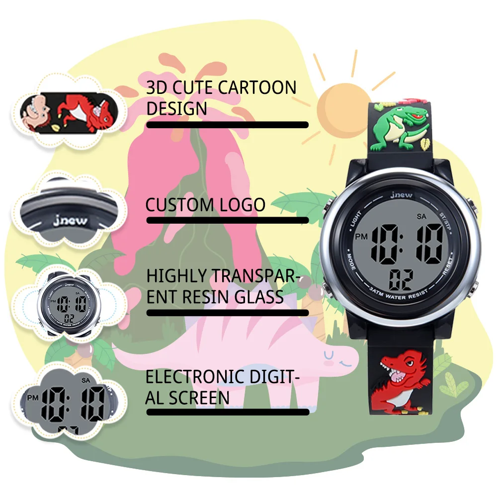 JNEW 3D Cartoon Sport LED Watch for Boys Color Luminous Alarm Stop Watch  Features Water Resistant for Kids Ages 3-15 Years