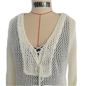 Customizable Back Asymmetrical Neck Beach Coverups Dress Big Mesh Tassel Digital Loose Fit Knee-Length Breathable Solid