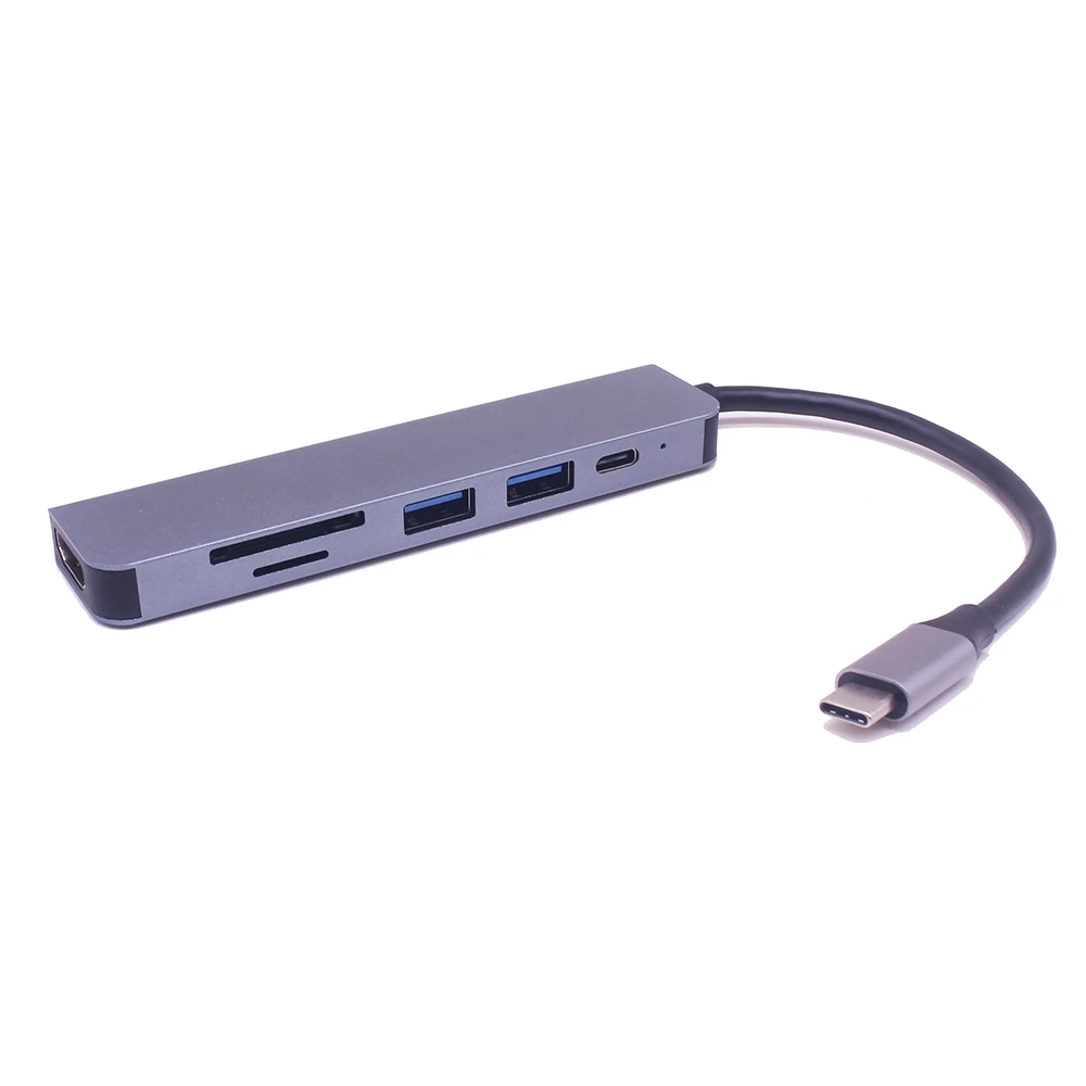 6 in 1 Port Type C Docking Station to USB Hub Secure Digital Card TF SD Card Concentrator HDTV Converter Expansion Dock