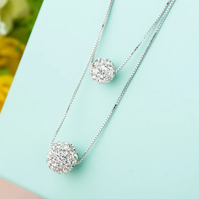Elegant 925 Silver Double Crystal Necklace