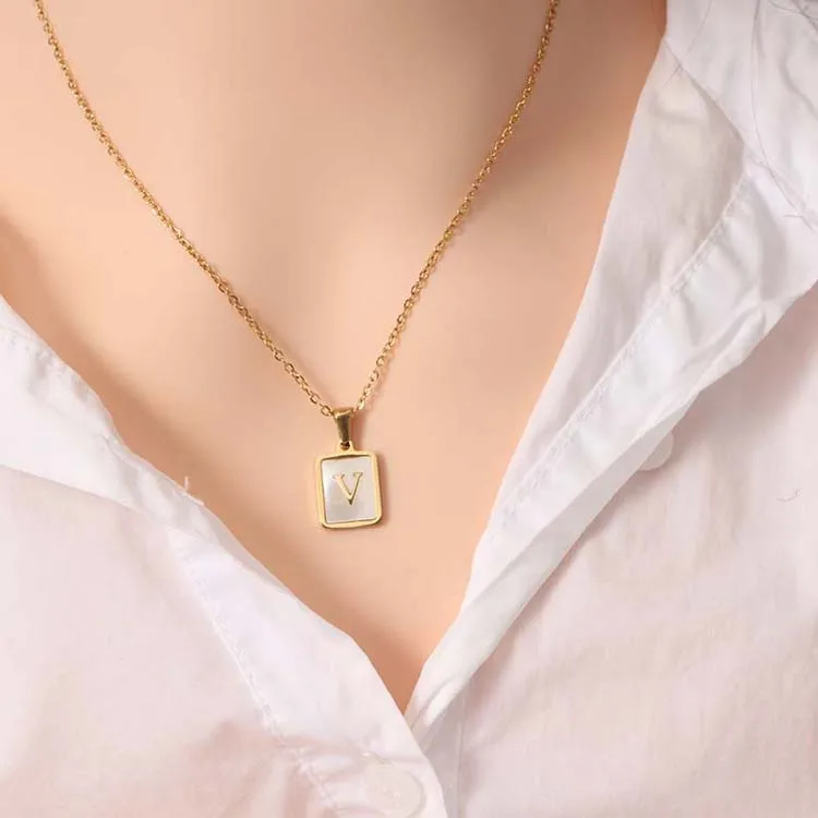 Initial Letter Square Pendant Necklace
