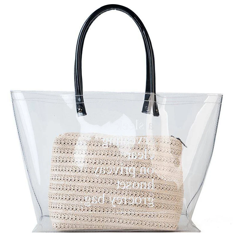 Large capacity women's bag in summer 2022 new PVC transparent plastic beach  leisure shoulder bag simple temperament straw bag