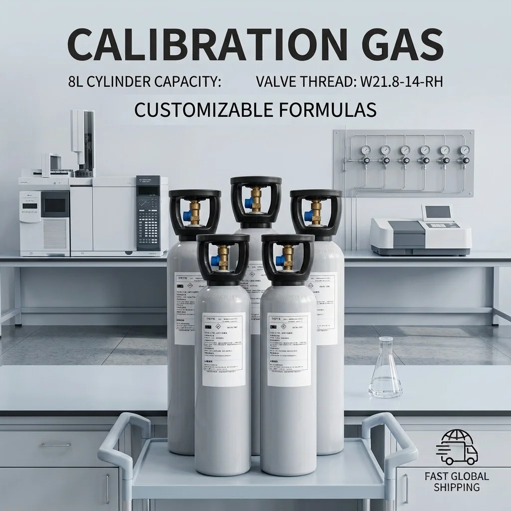 Газ высокой чистоты — стандартная смесь SO₂ и CO по 25 ppm в балансе воздуха или азота, объём баллона — 8 л