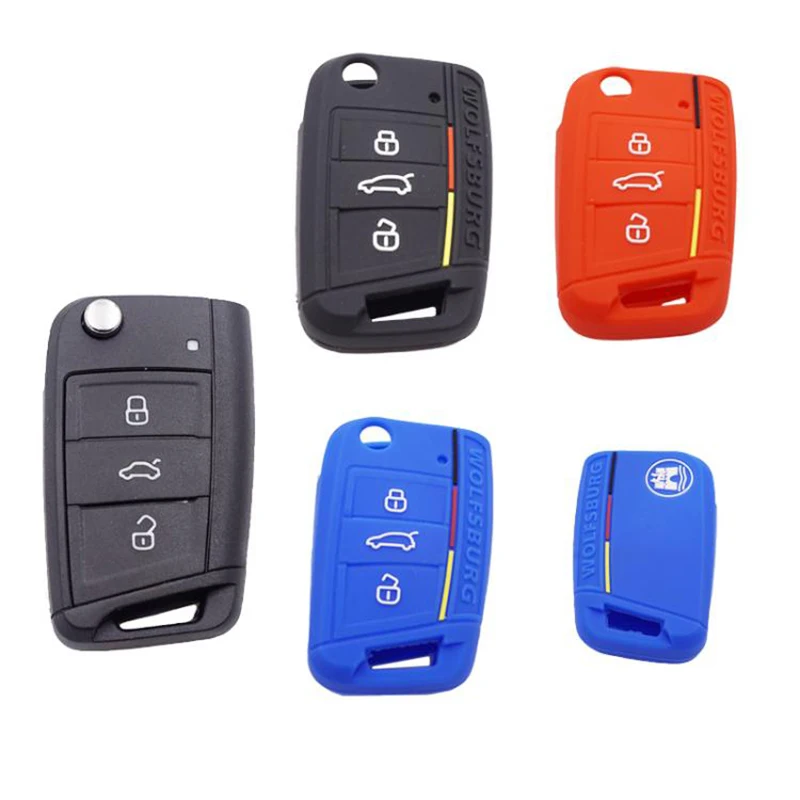 sea Blue BE Silicone New Car Key Covers Remote Starters Shell for VW Volkswagen 3 Button Key Cap Case 