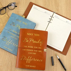 Wholesale Inspirational Loose-leaf Book Hardcover Leather A5 English Full Horizontal Line Notepad Student Gift Notebook