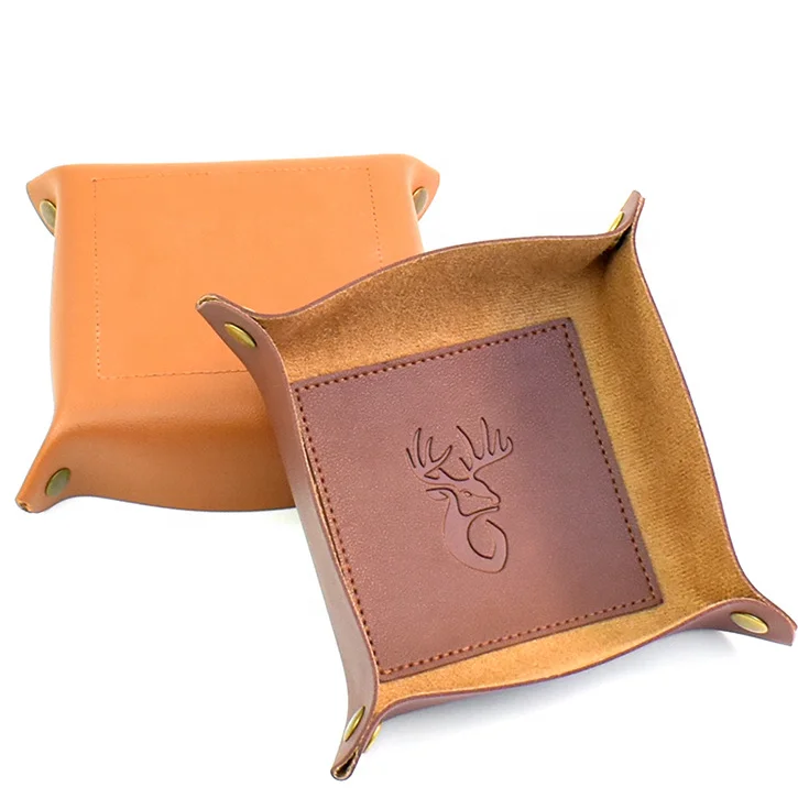 Factory Direct Sales Foldable Sundries Tray Pu Leather Desktop Caddy Portable Snap Button Trays Cosmetics Organizer Box