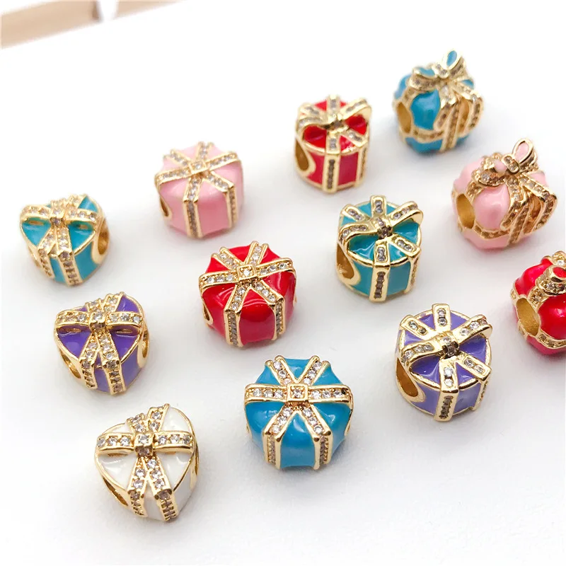 
 Love Heart Gift Zircon Loose Charm Beads with Enamel Fit 14K Pand Designer Making Jewelry for DIY Accessories Bracelet Necklace  