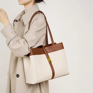 A-315 Large Capacity Cowhide Tote Bag Women Genuine Leather Polyester Lining Button Closure Genuine Leather Woman Bag