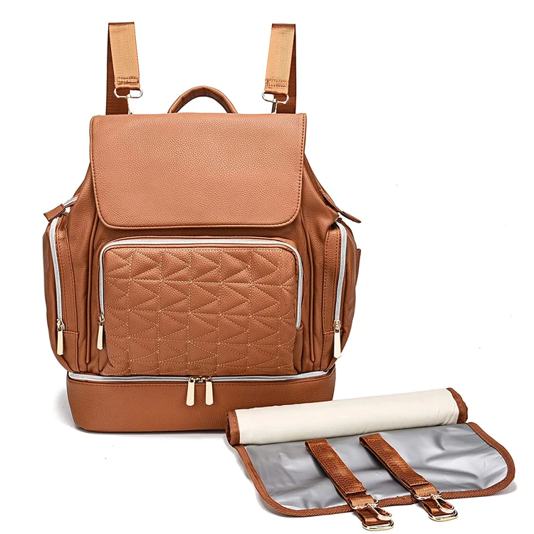Новое поступление, водонепроницаемый дорожный рюкзак из искусственной кожи для пеленок, коричневые рюкзаки для мамы с пеленальной подушкой