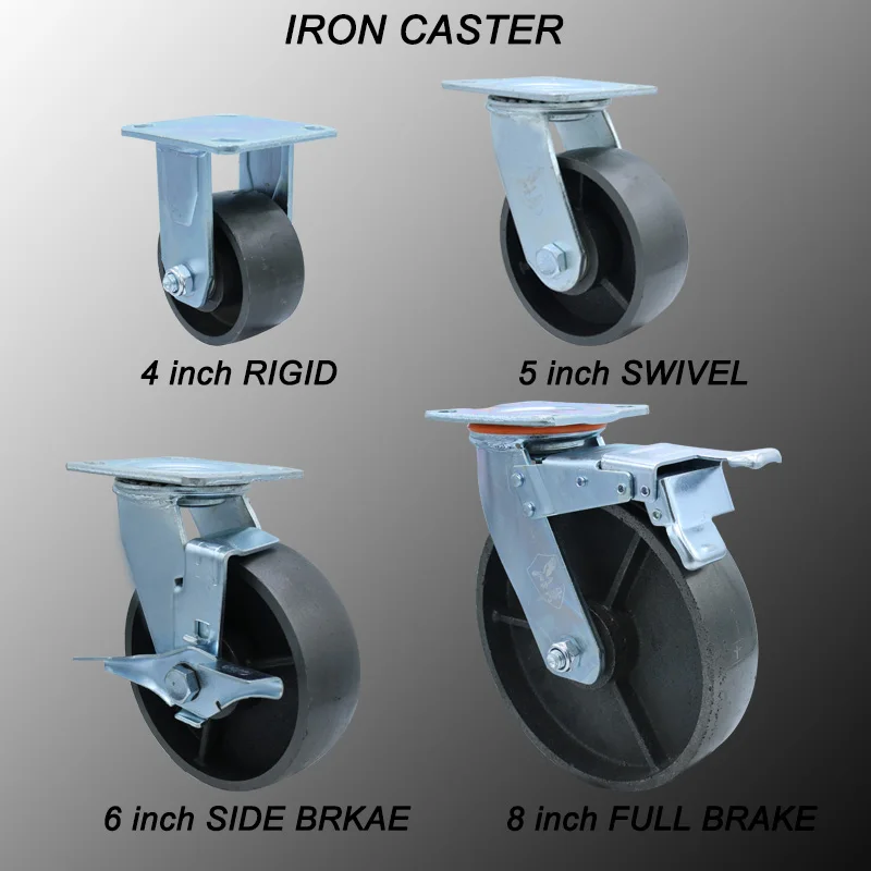 4 5 6 8 inch full cast iron swivel brake heavy duty caster wheel for industrial trolleys details