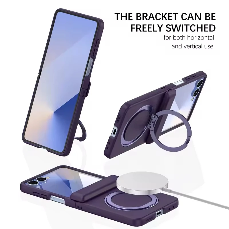 product matte sink feeling hinge protection 360 ring magnetic holder kicks stand shockproof pc cover for samsung z flip 7 phone case-7