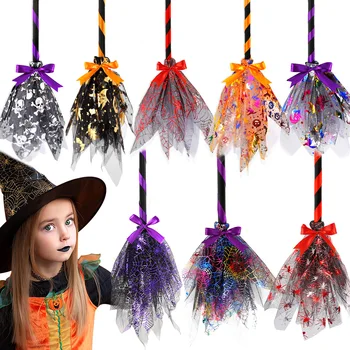 Halloween Witch Broom Kids Cosplay Broom Prop Plastic Broom Props Witch Flying Broomstick Halloween Costume Party Supplies