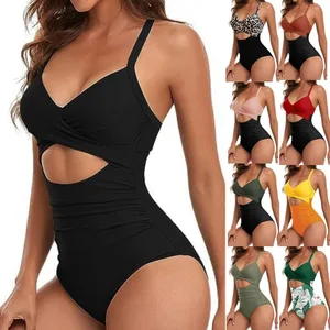 European American Women's Sexy One-Piece Swimsuit with Slimming Cut Huludao Backless Tight Strap Solid Pattern Export Swimsuit