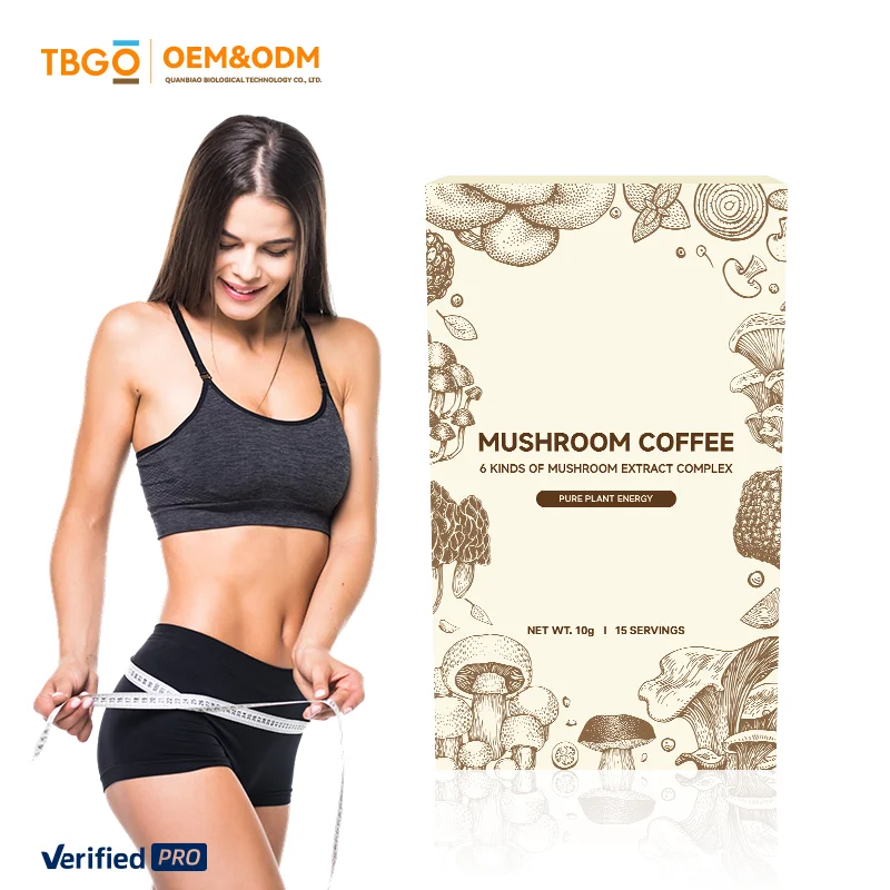 2025 TBG OEM 6 in 1 Instant Coffee Mushroom Coffee Diet Black Coffee Powder Slim Caffe Low-calorie Customized Label for Boxs