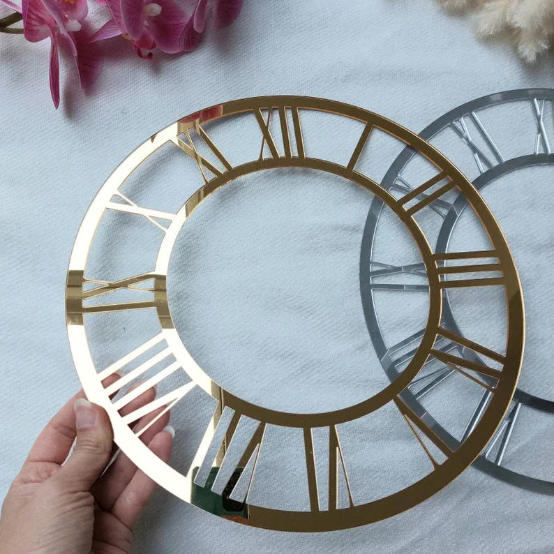 Art Deco Contemporary Design 3D Wall Clock Needle Display Mirrored Acrylic Numbers