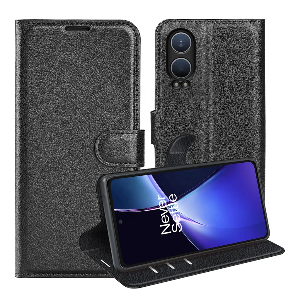 For Oneplus Nord CE 4 2 Lite N200 5G Black Pu Leather Flip Wallet Back Case Cover for OPPO K12X 5G