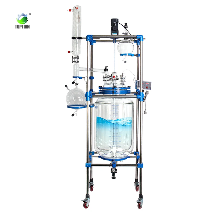 TOPTION Factory Direct Sales 1L 2L 3L 5L 10L 20L 50L 100L 200L 250L Chemical Jacketed Glass Reactor with Best Price