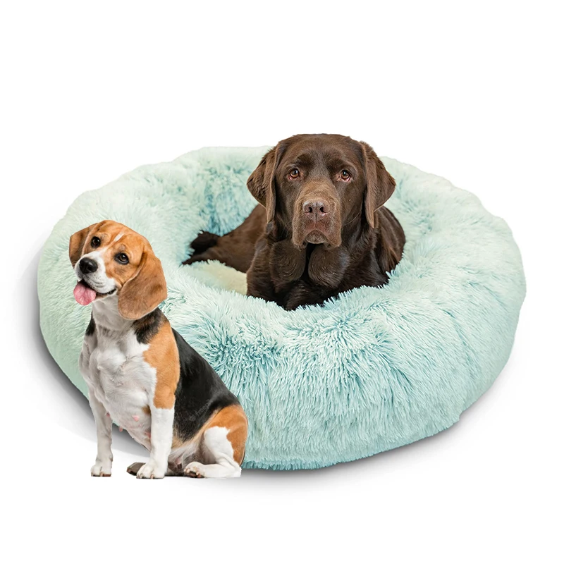 Wholesale custom portable washable big xl large plush fluffy round calming donut luxury pet bed dog beds