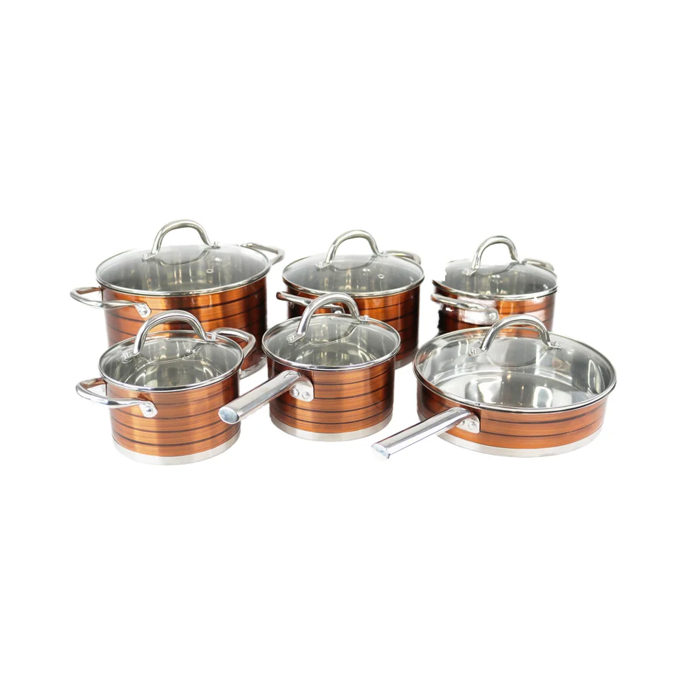 12 Pcs C Shape clear Glass Lid Kitchen Accessories Cookware Sets Stainless Steel Kitchen Ware Casserole Cooking Pot