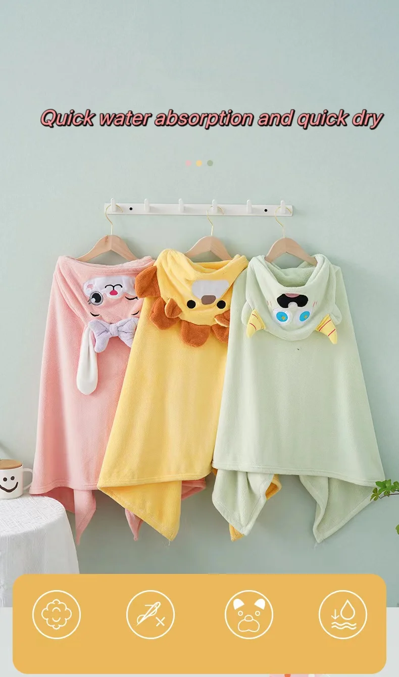 Hot sale Coral fleece Cartoon Hooded Bath Towel Ultra Soft Hooded Towel for Baby Toddler Ultra Absorbent Bathrobe Blanket manufacture