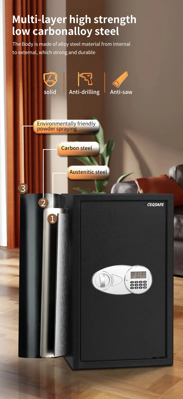 CEQSAFE CEQ Hotel Safety Deposit Mini Box With Electrical Password Key Locks Safe Box manufacture