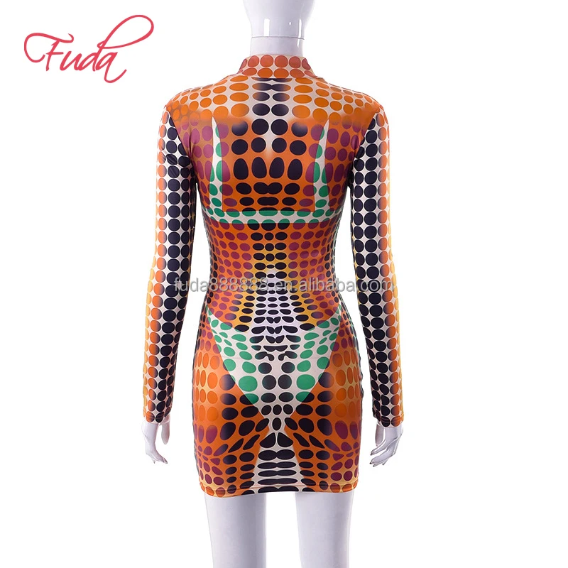 Fuda Ab22 Vneck Custom Party Print Dress Sexy High Waist Women Night