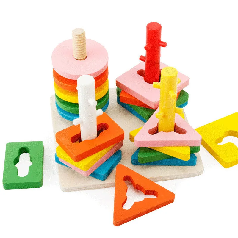 Diy Wooden Building Blocks Montessori Geometric Shape Pairing Board