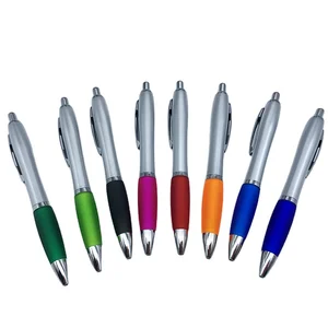 High Quality Sliver Click Plastic Ballpoint Pen with Custom logo Office Supplies Rubber Coated Promotion Plastic Ballpoint Pen