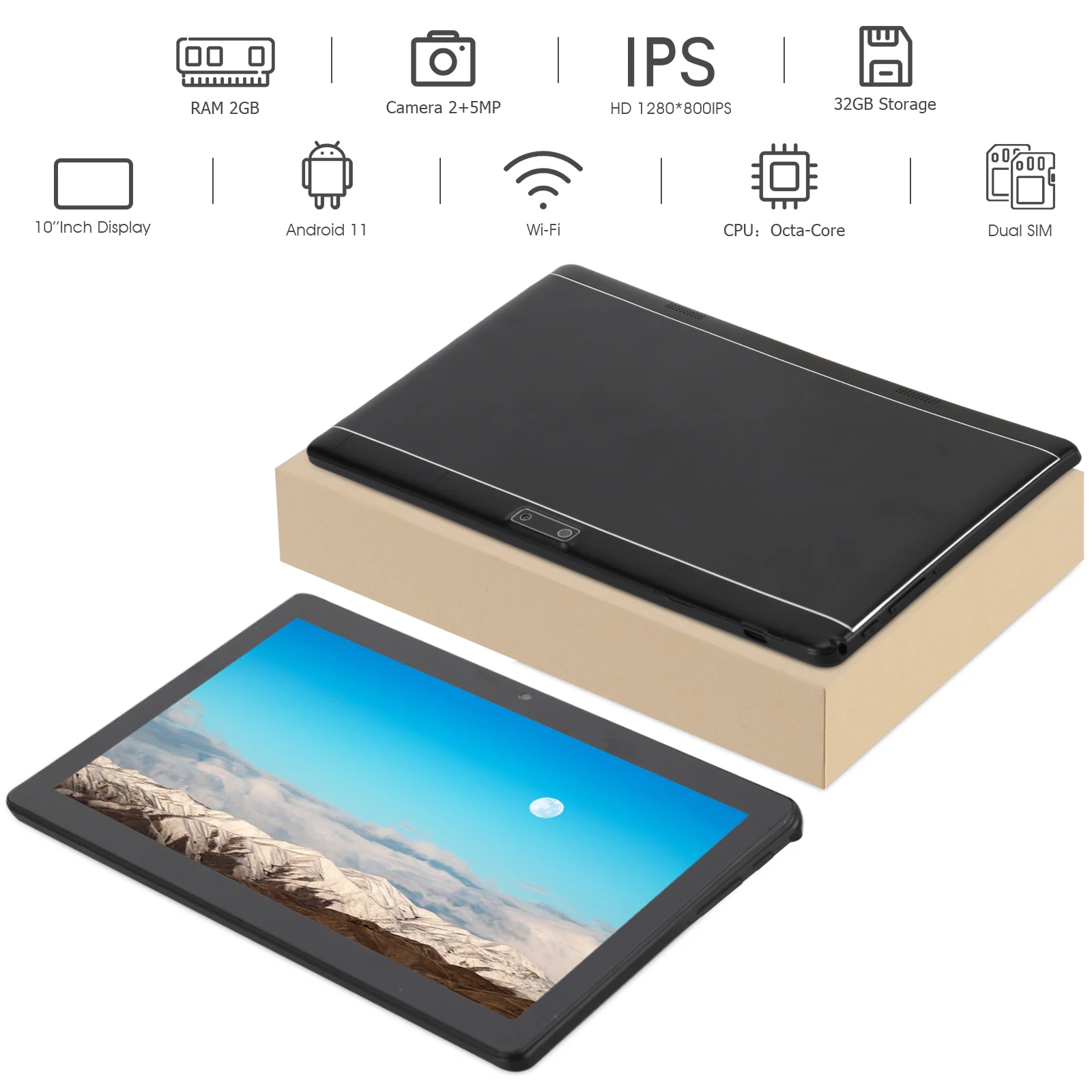 10 Inch Android Tablet, Octa Core Cortex A55, 2GB RAM, 32GB ROM